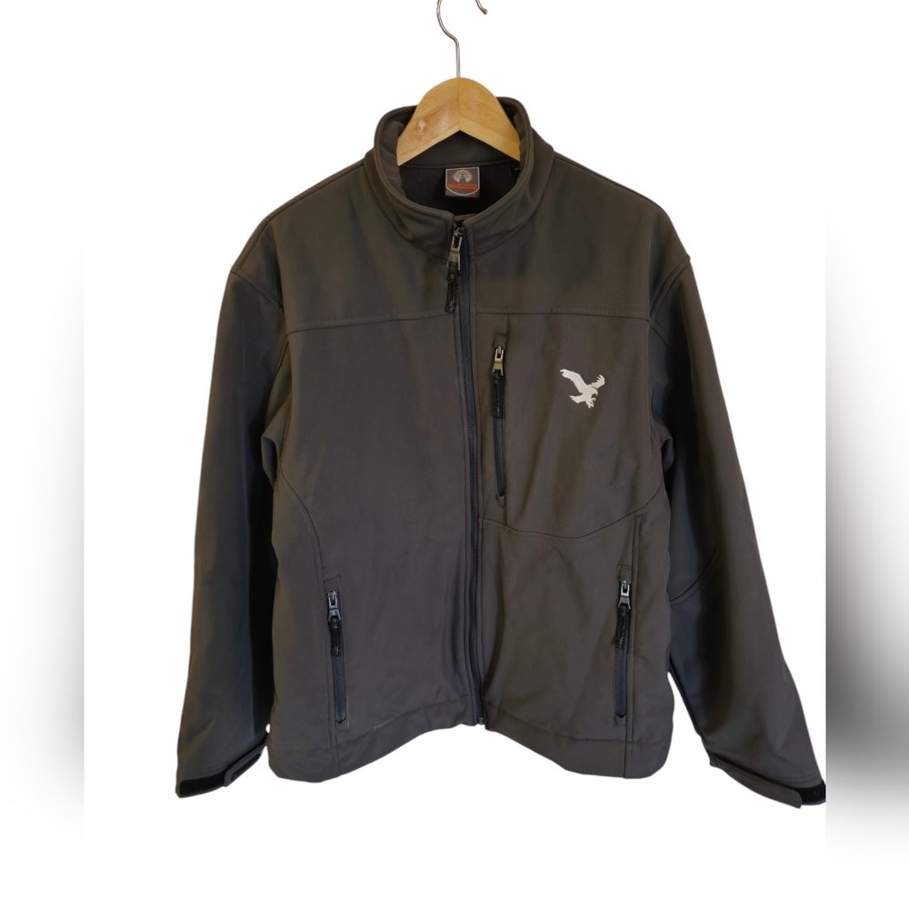 Weatherproof Men's Graphite Soft Shell Jacket Eagle Embroidery Full Zip SZ Large